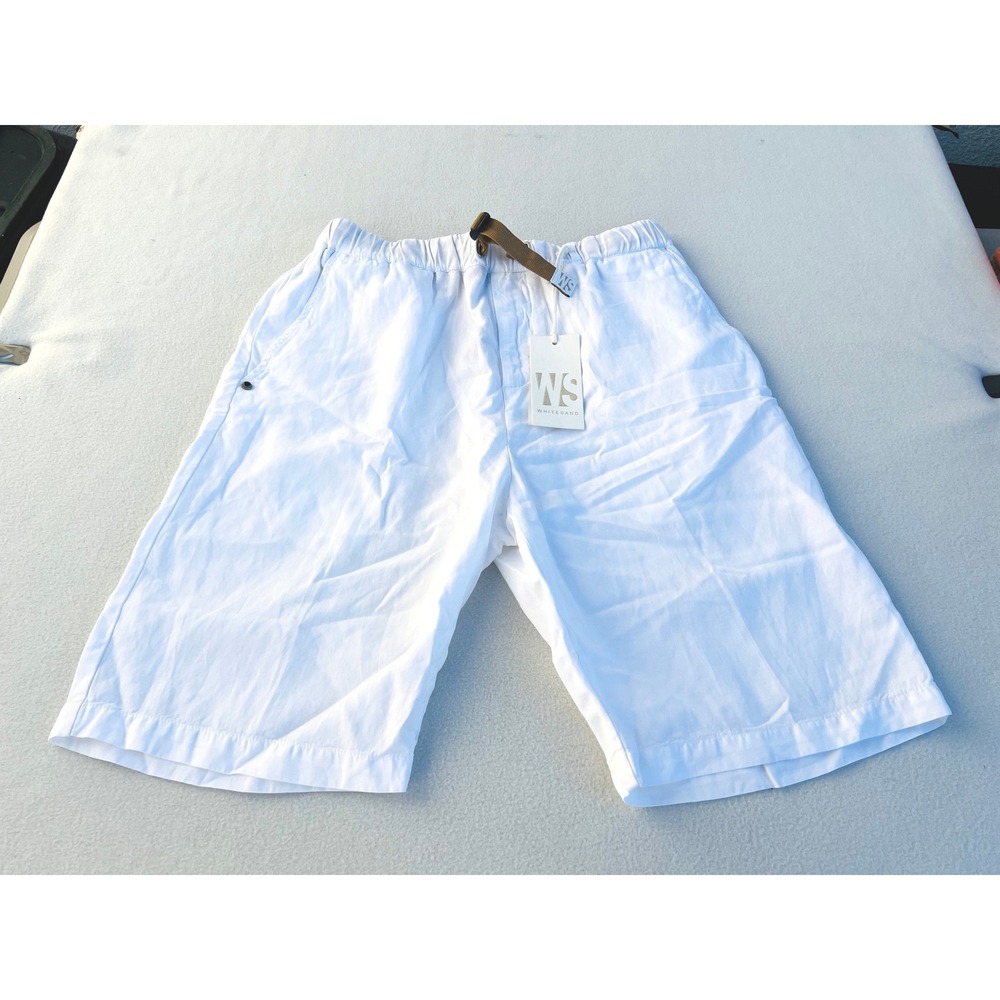 White Sand Mens White Linen Blend Bermuda Shorts Webbing Belt Size 50 IT US 34